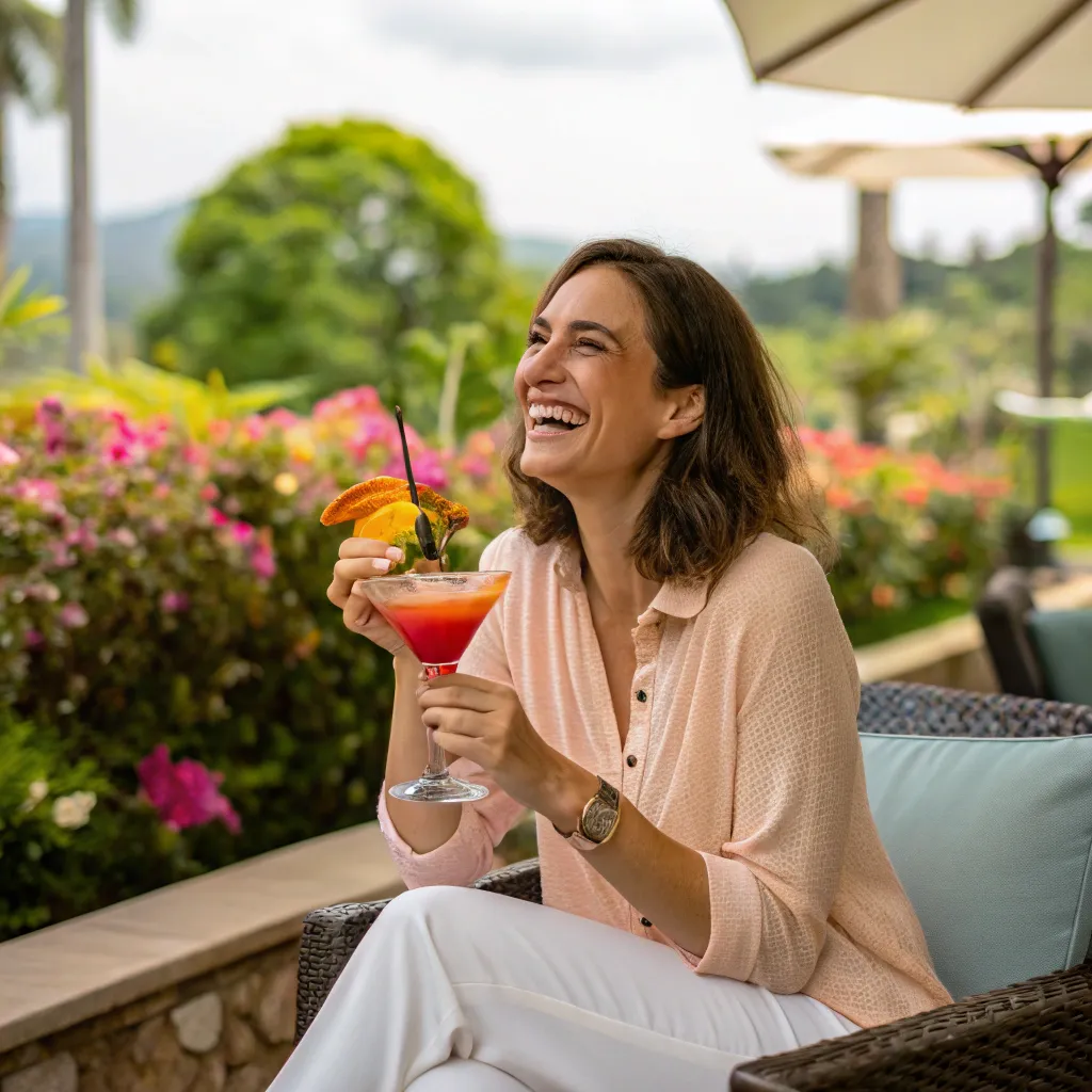Cheerful woman enjoying a cocktail